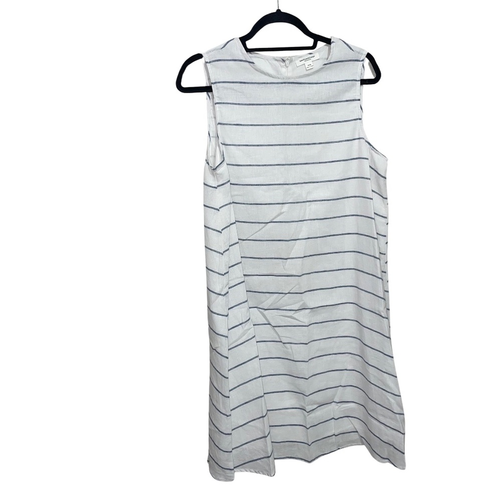 BeachLunchLounge Collection White/Blue Sleeveless Linen/Cotton Summer Dress Sz M